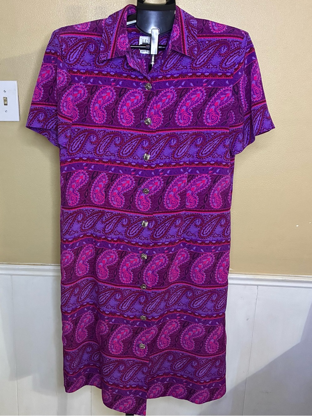 Leslie Fay Pink & Purple Paisley Button-Down Dress